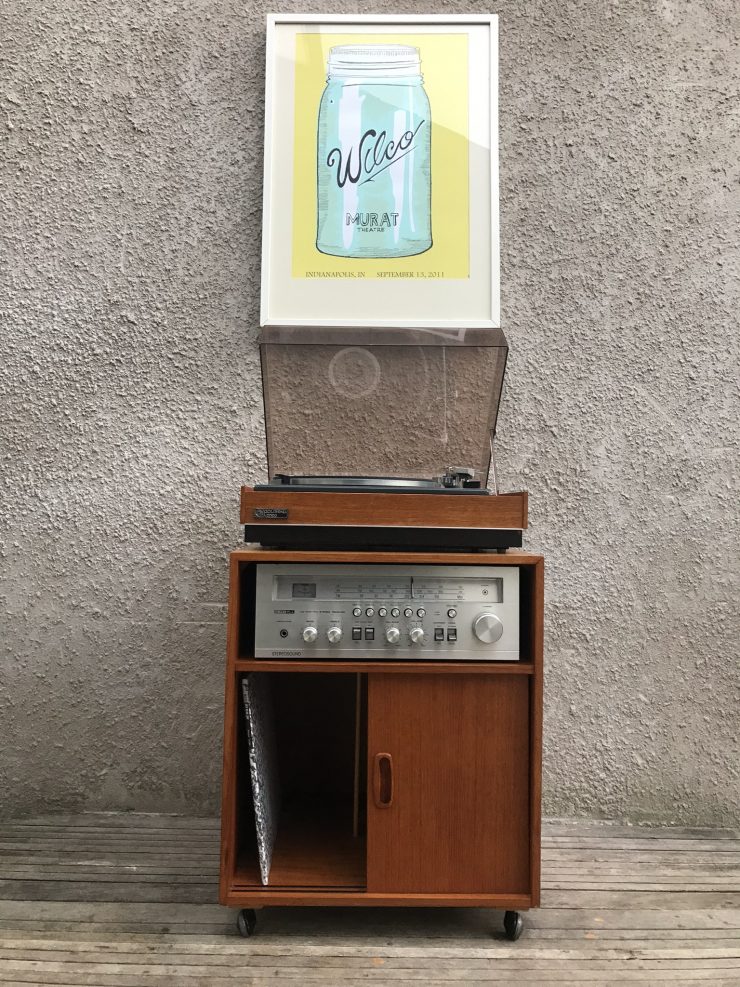 Vintage Mid Century Teak Record Vinyl Storage Cabinet On Castors