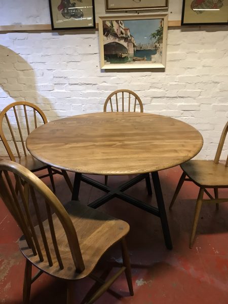 1980s Ercol Elm & Beech Windsor 377 Drop Leaf Dining Table