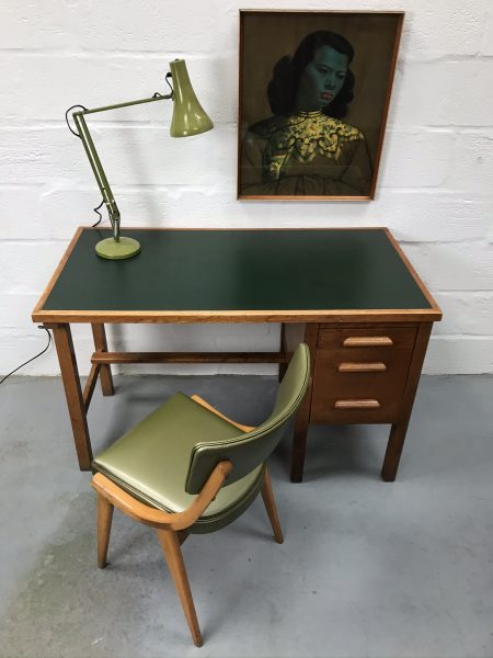 Mid Century Oak Utilitarian Desk Vintage