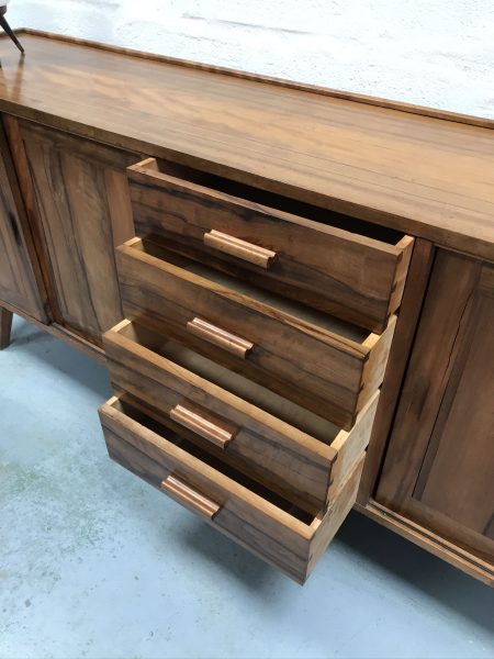 Vintage Walnut Long Modernist Style Sideboard