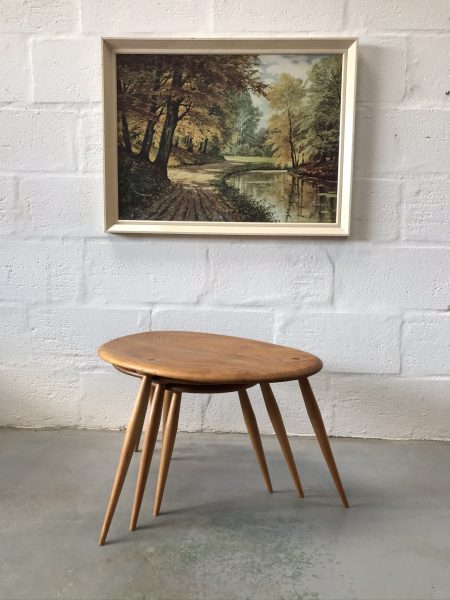 Vintage Mid Century Original Set of Ercol Pebble Nest of Table