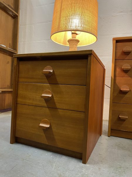 Vintage Pair of Mid Century Teak Vintage 3 Drawer Bedside Cabinets by Stag 