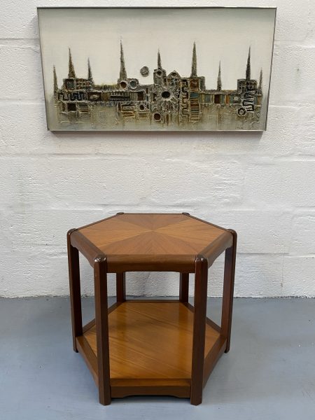 Danish Mid Century Teak Hexagonal Side Table / Lamp Table