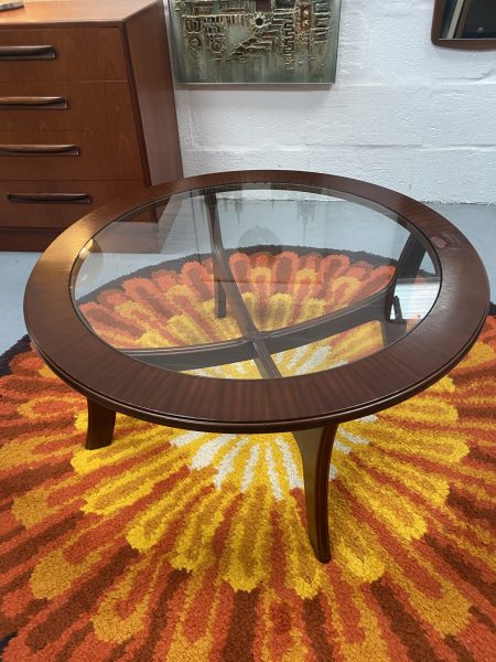 Vintage 1960’s ‘Stateroom’ Circular Glass Top Coffee Table by Stonehill of London