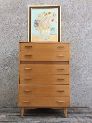 Stylish British Mid Century 1960's Oak Tallboy Chest of Drawers by Lebus