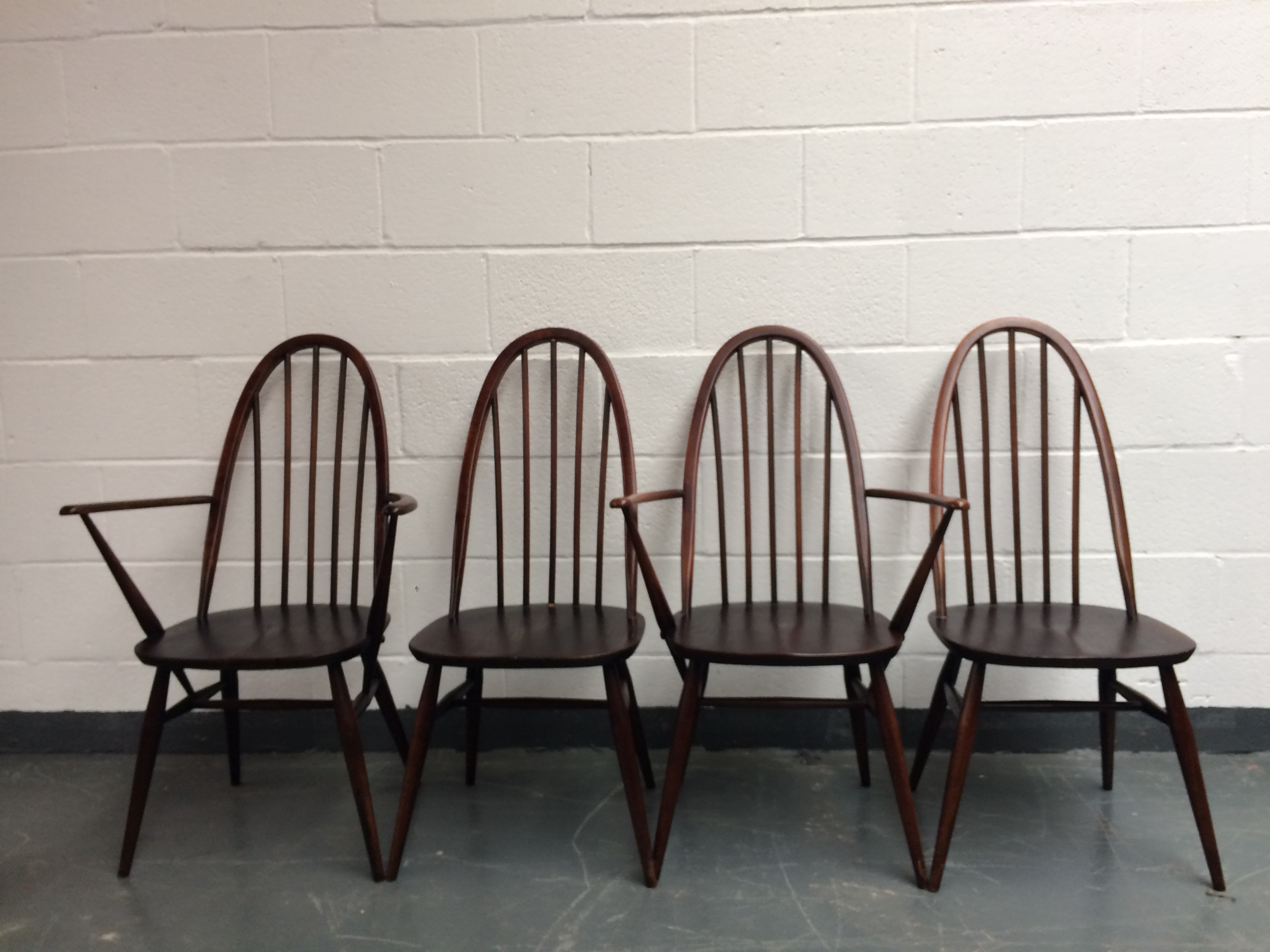 Mid Century 4 Ercol Windsor Quaker Back Dining Chairs 365 & 365A