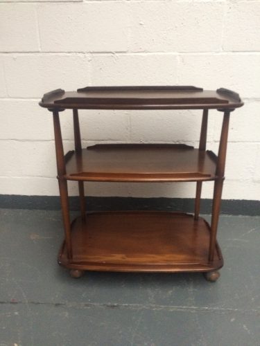 Vintage Ercol 458 Windsor Elm & Beech Blond 3 Tier Hostess Trolley