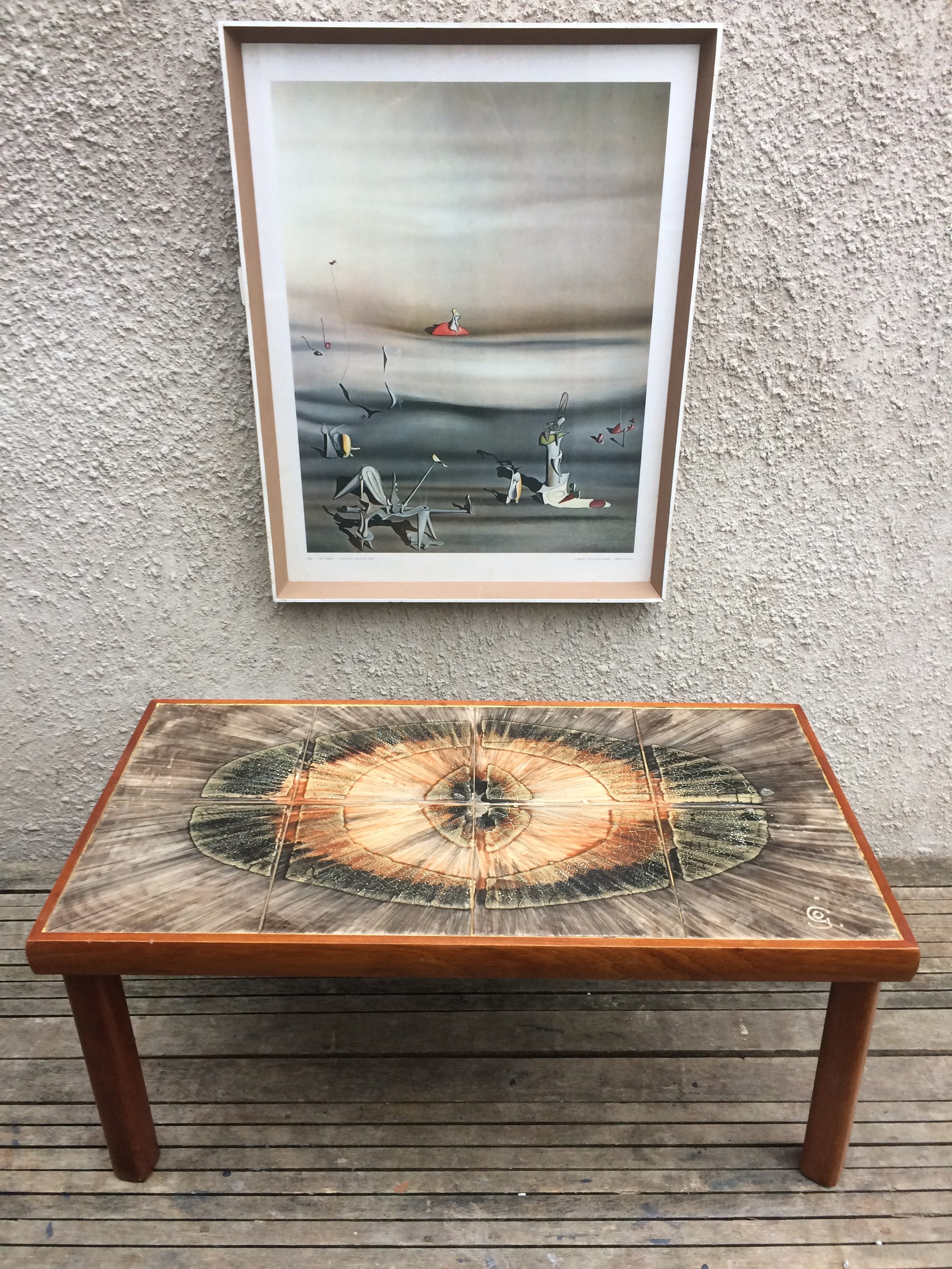 Geode Style 1960s Danish Style Retro Teak Tile Top Coffee Table
