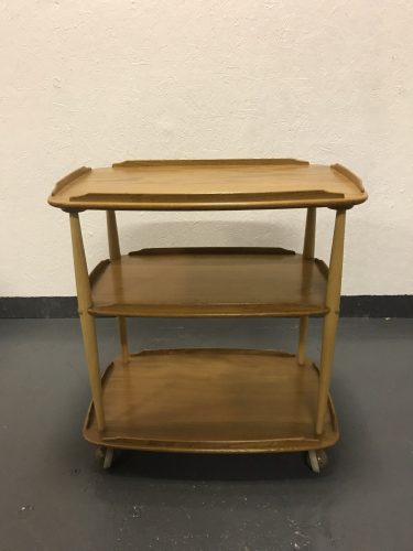 Vintage Ercol 458 Windsor Elm & Beech Blond 3 Tier Hostess Drinks Trolley