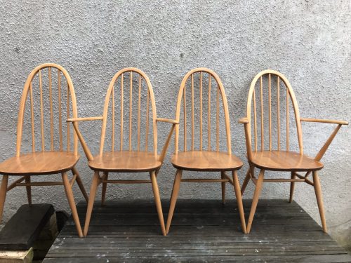 Mid Century 4 Blonde Ercol Windsor Quaker Back Dining Chairs