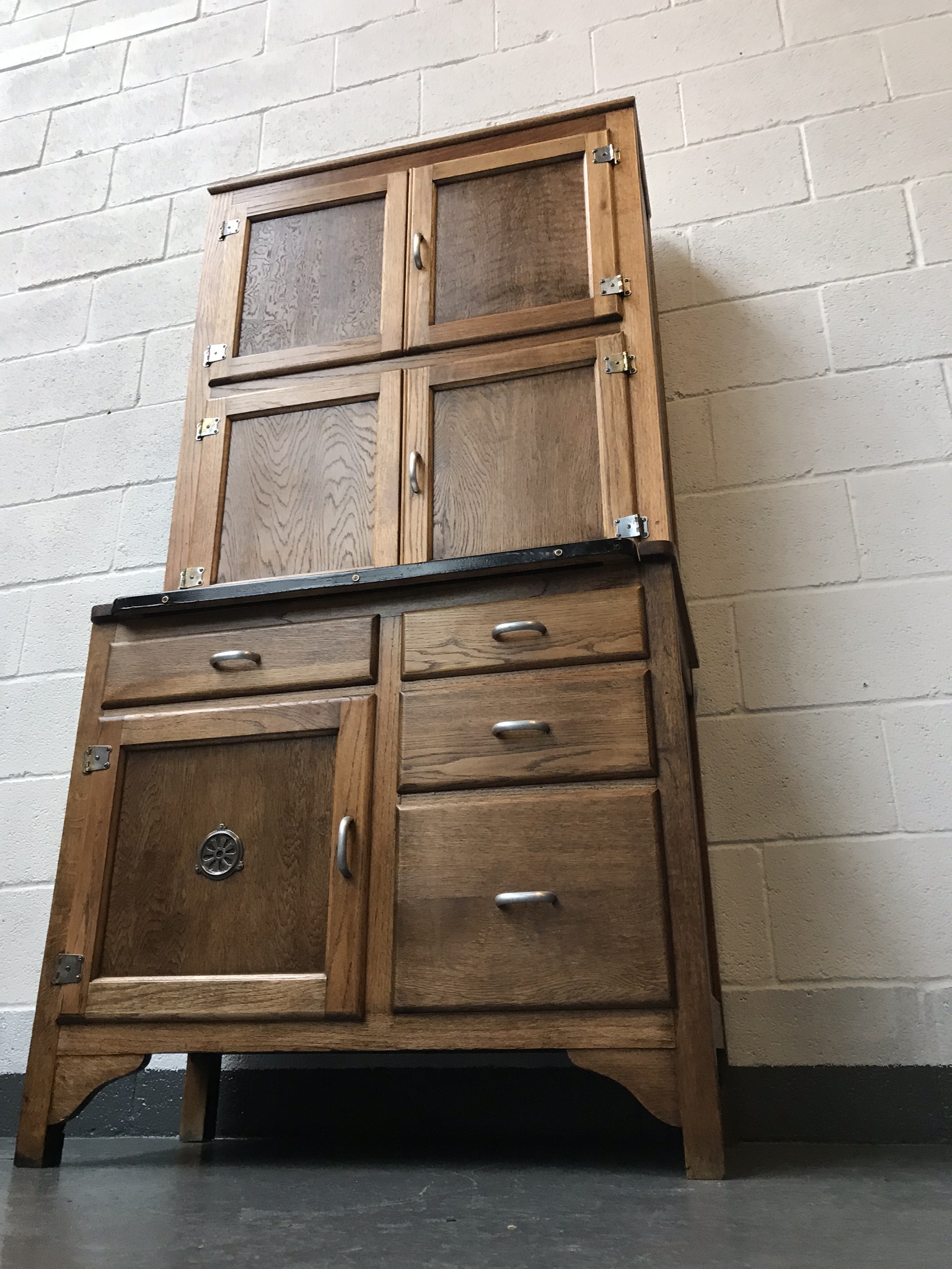 Vintage 1938 Wooden Utility Kitchen / Kitchen Maid Hoosier Style Pavement Vintage