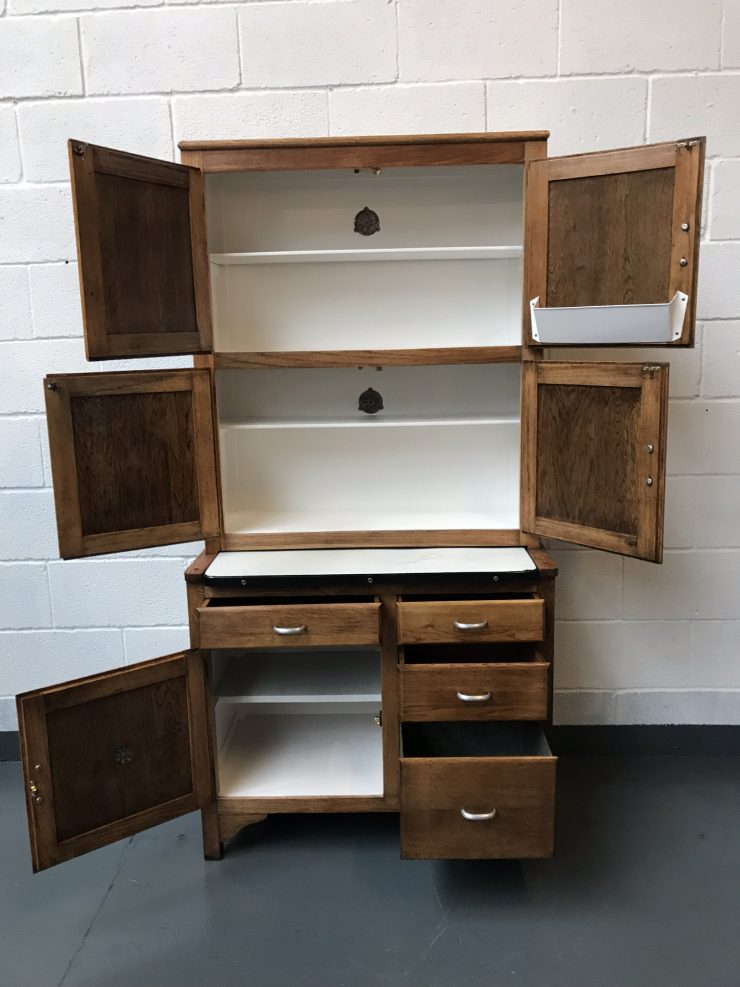 Vintage 1938 Wooden Utility Kitchen / Kitchen Maid Hoosier Style Pavement Vintage