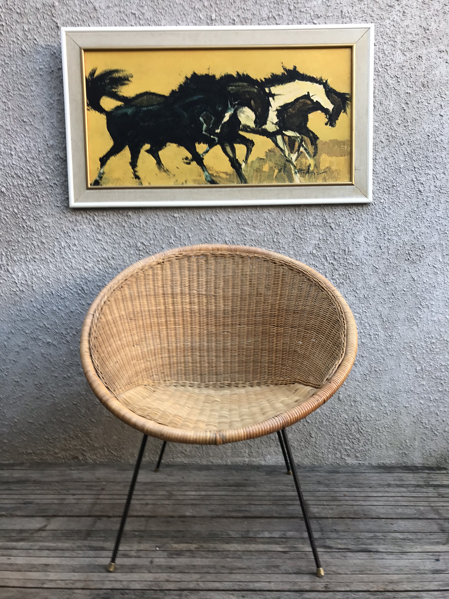 Vintage Mid Century 1950s Cone Chair Wicker Woven Satellite Chair Pavement Vintage