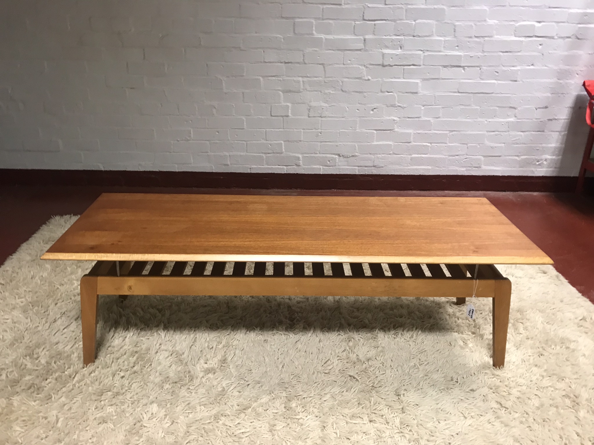 Mid Century Teak Floating Top Coffee Table with Slatted Undershelf