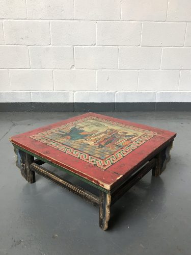 Antique Chinese Low Tea Table Painted Red Blue Green Circa 1850