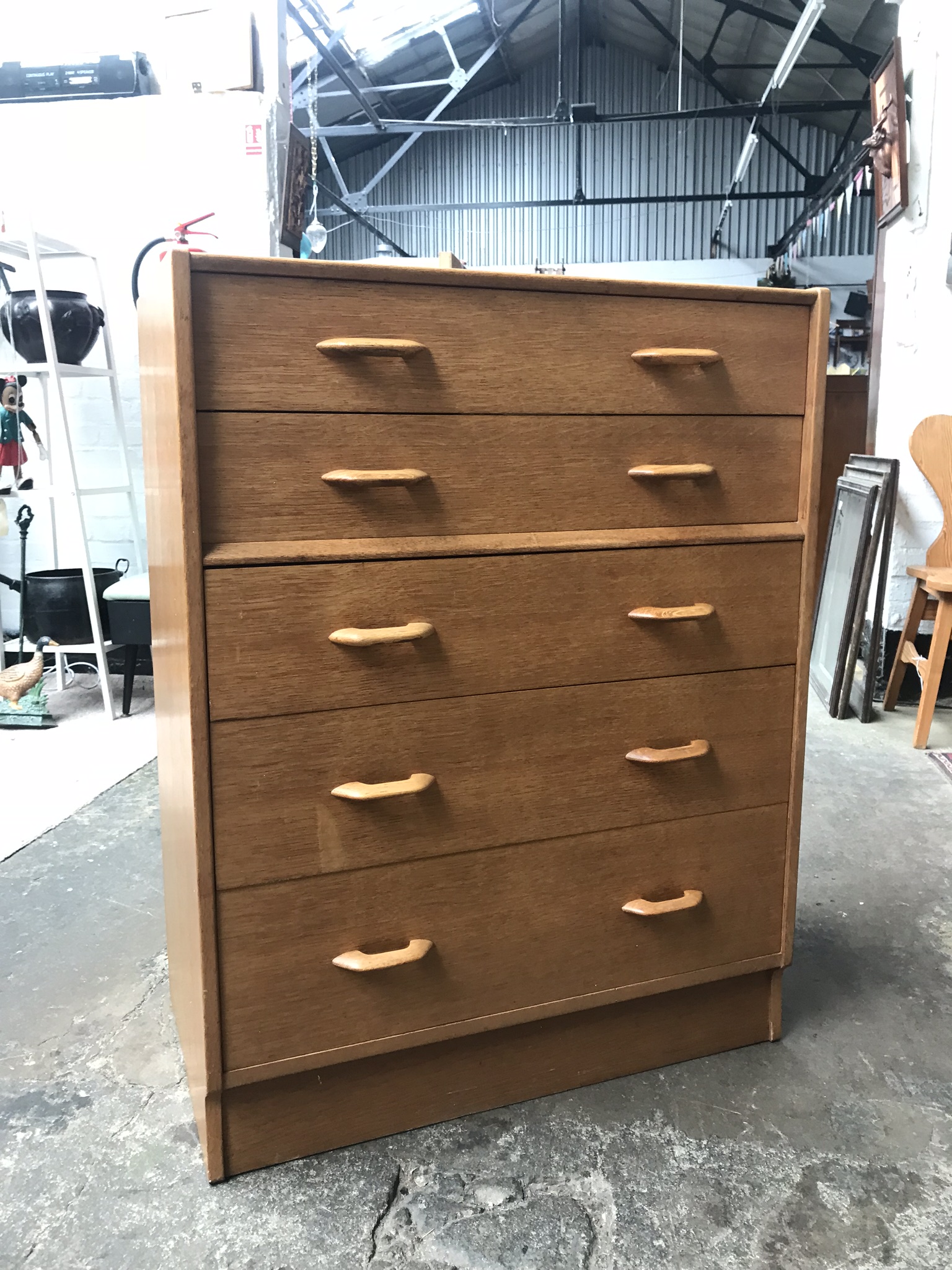 Vintage Mid Century G PLAN BRANDON 5 Drawer Chest of Drawers Light Oak ...