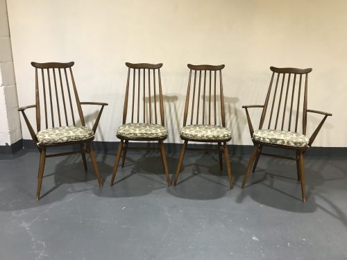 Set of Four Vintage ERCOL Windsor Goldsmith Dining Chairs Including Two Carvers