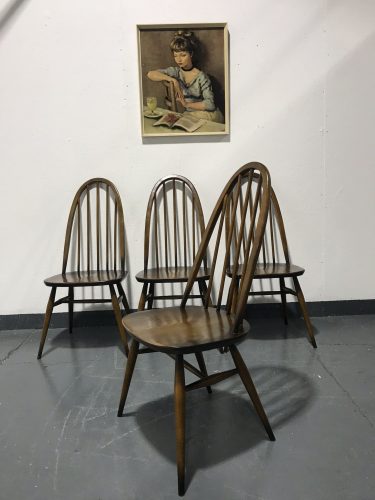 4 Ercol 1980s Vintage Golden Dawn Windsor Quaker Back Dining Chairs 365  