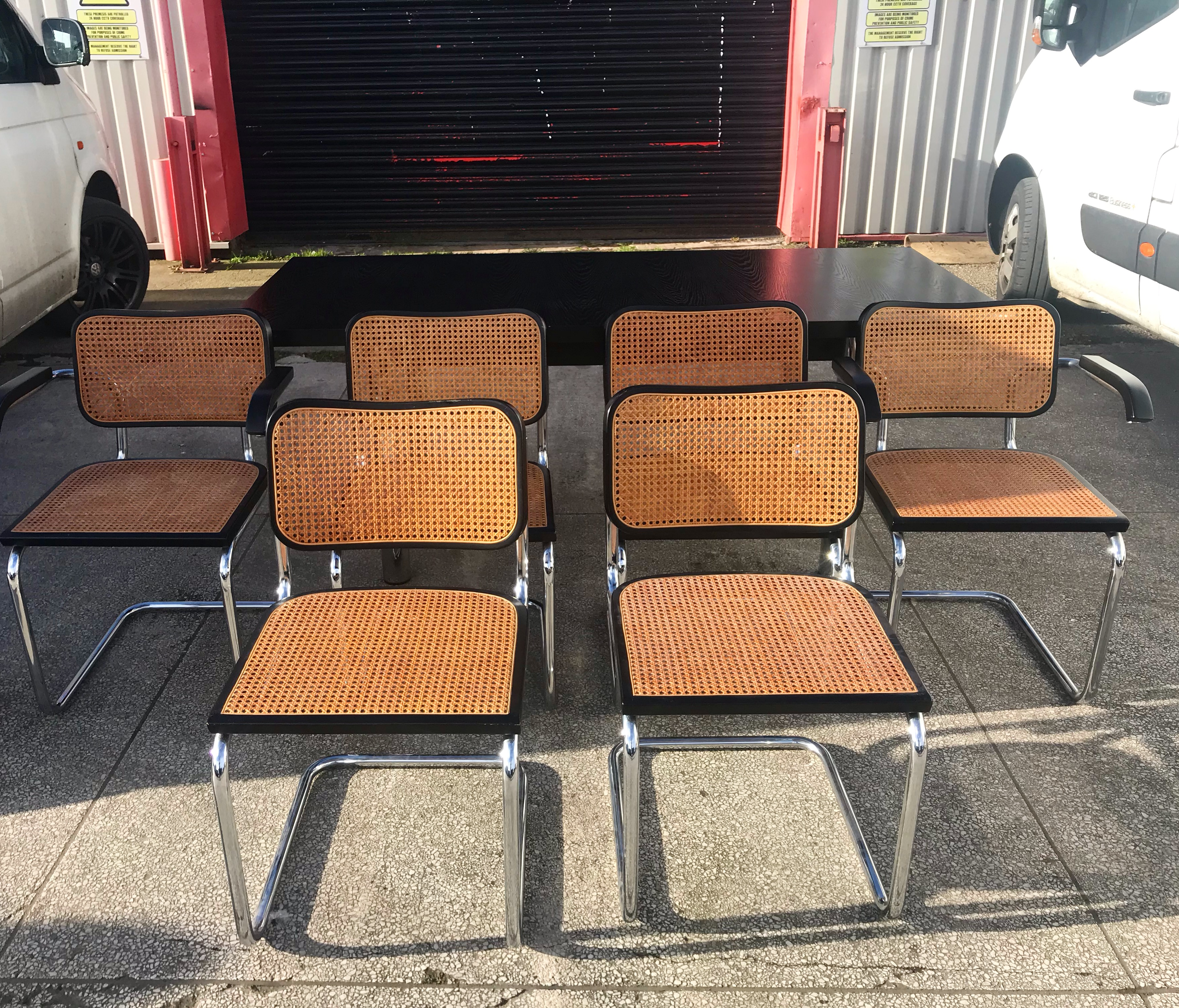6 Marcel Breuer Cesca Bauhaus Style Chrome / Weave Dining Chairs & Extendable Table