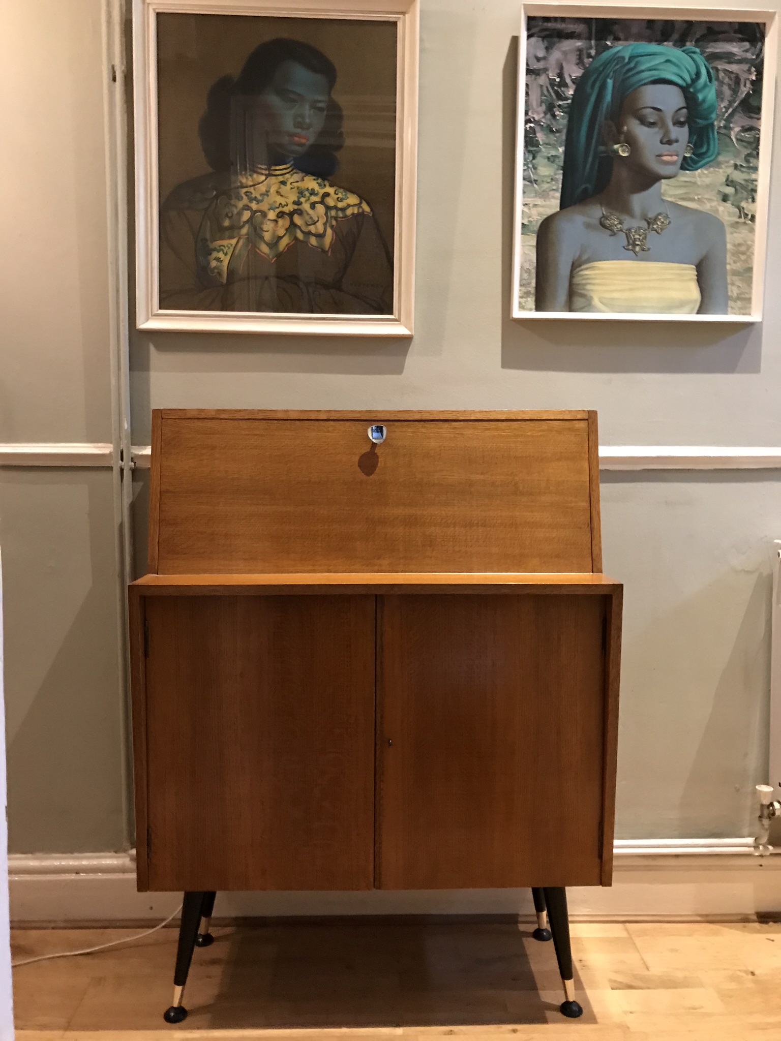 Mid Century Vintage Cocktail Drinks Cabinet Bar on Dansette Legs