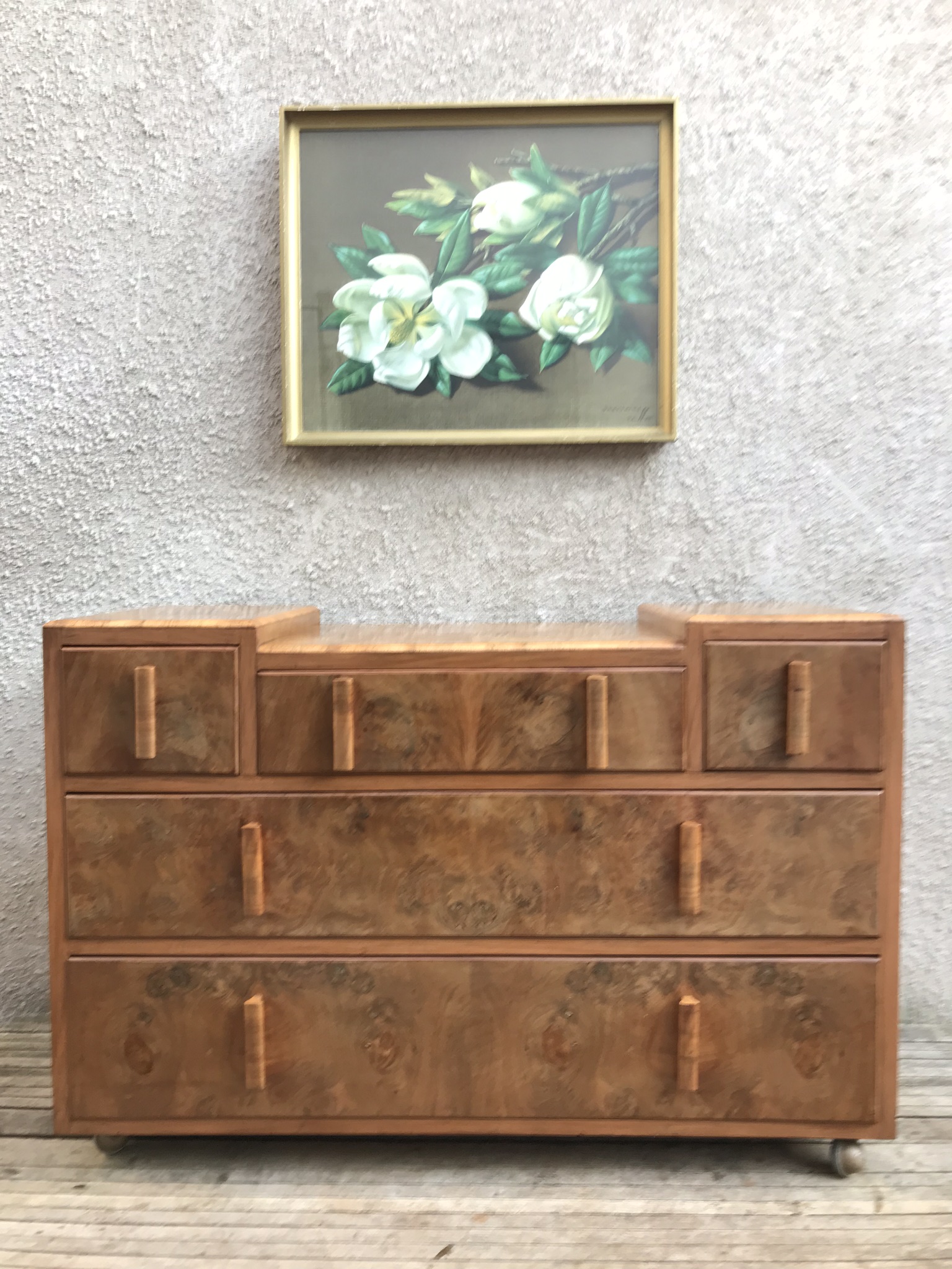 Beautiful Vintage Burr Walnut Chest of Drawers Art Deco 1920s-1950s