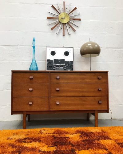 Vintage Mid Century Teak Double Bank Chest of 6 Drawers