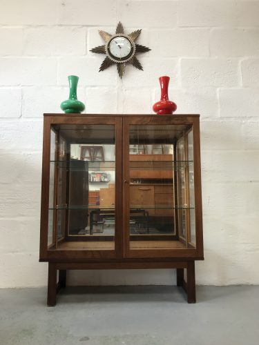 Antique Late Art Deco Burr Walnut Lockable Bookcase Display Cabinet