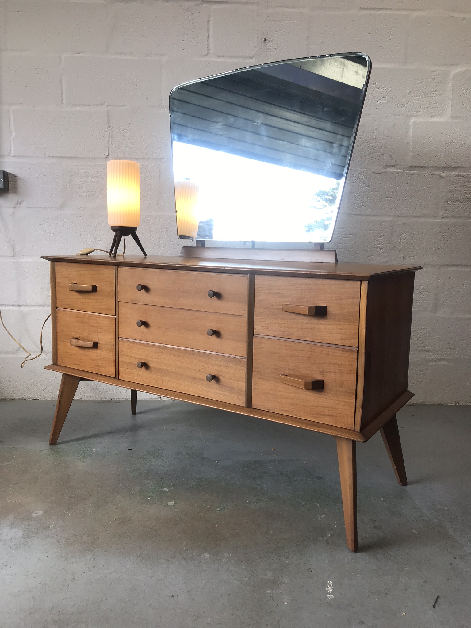 Vintage Mid Century Walnut Dressing Chest / Sideboard with Seven Drawers