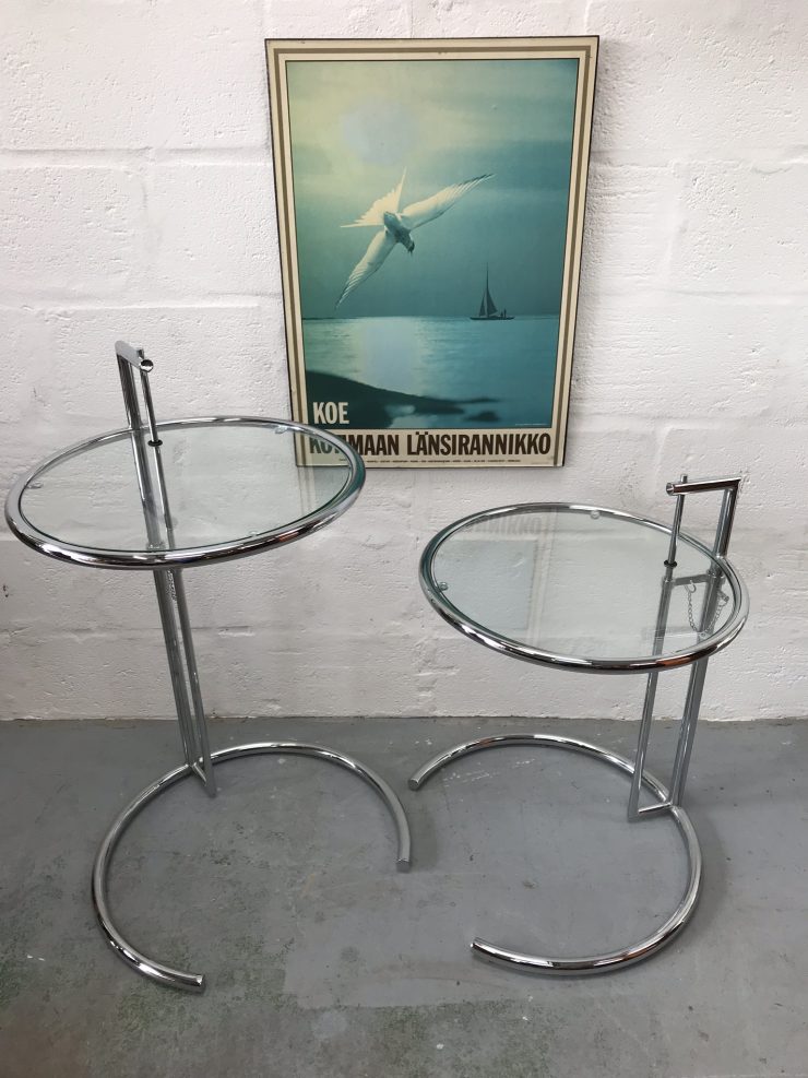 Pair of Retro Eileen Gray Style Classic Glass & Chrome Adjustable