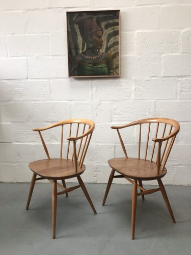 Pair of Ercol Classic 'Cow Horn' Windsor Bow Top Armchairs