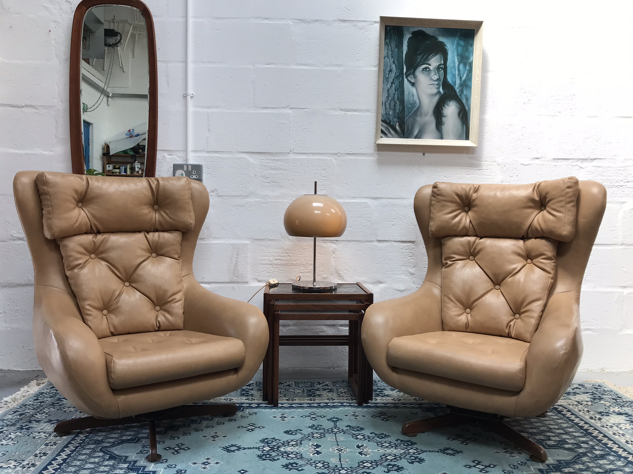 2 x Original 1970s Vintage Retro Faux Leather Armchairs