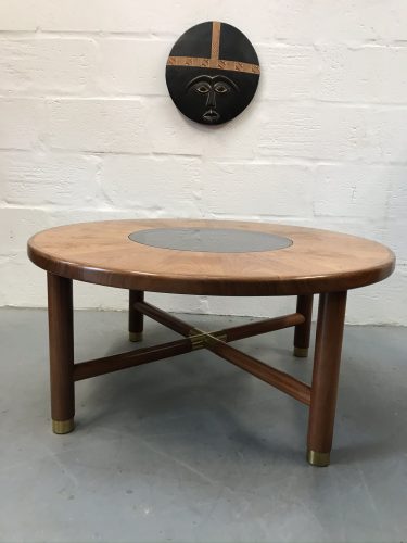 Vintage Retro G Plan Teak Circular Coffee Table With Smoked Glass Centre