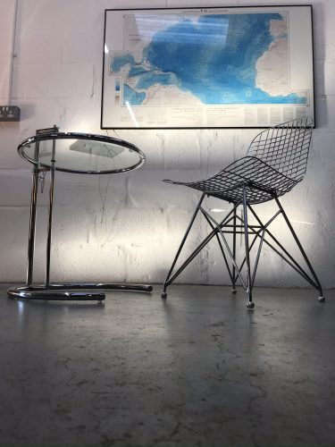 Single Eames Style Chrome Metal Wire Occasional Chair