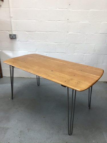 1960s Mid Century Ercol Plank Dining Table on Hairpin Legs