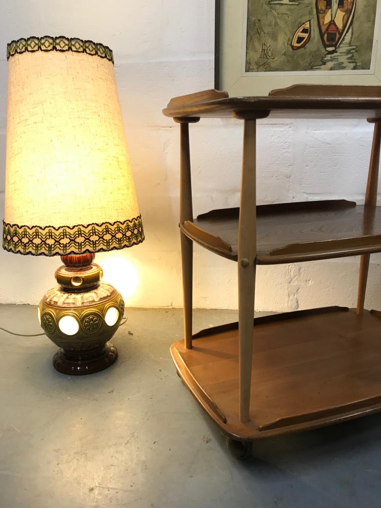 Mid Century 1960s Ercol 458 Windsor Elm & Beech Blond 3 Tier Hostess Drinks Trolley