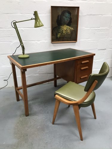 Mid Century Oak Utilitarian Desk Vintage