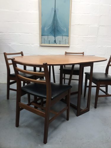 Vintage Mid Century Gate-Leg Teak Dining Table & Four Chairs