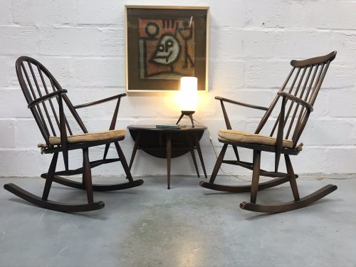 Pair of Classic 1970s ERCOL Windsor Fireside Rocking Chairs