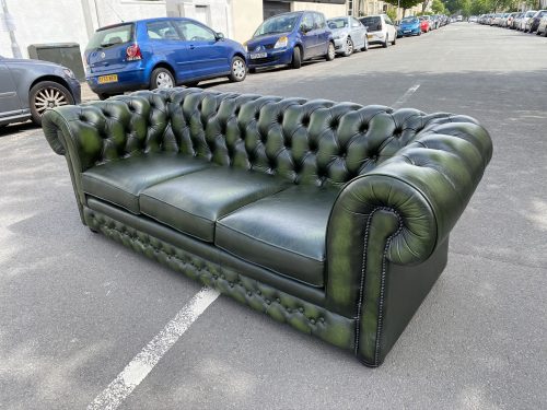 Thomas Lloyd Quality Green Leather Chesterfield Style 3 Seater Sofa Antique Style