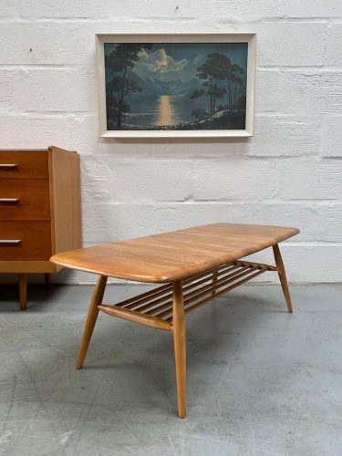 Vintage Mid Century Blonde ERCOL Occasional Coffee Table with Magazine Rack 