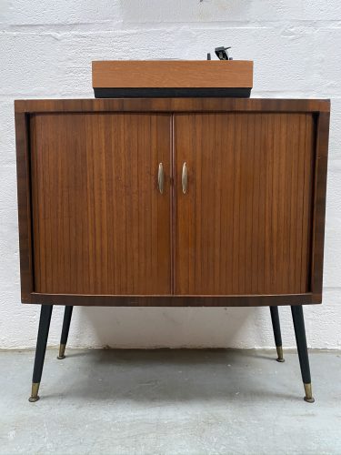Vintage Mid Century Tambour Door Record / Storage Cabinet 