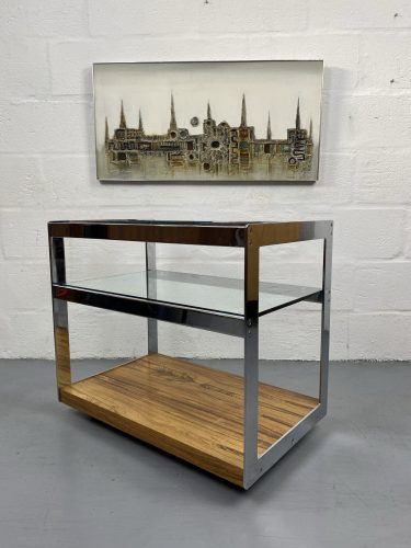 Vintage Merrow Associates Rosewood And Chrome Bar Cart Drinks Trolley By Richard Young