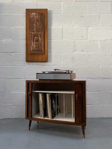 Mid Century Vintage Tambour Door Record / Storage Cabinet