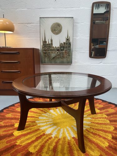 Vintage 1960’s ‘Stateroom’ Circular Glass Top Coffee Table by Stonehill of London