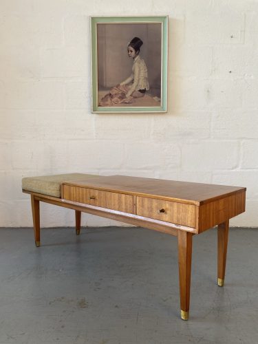 Mid Century Telephone Hall Table / Bench with Seat and Two Reversible Drawers by Chippy Heath
