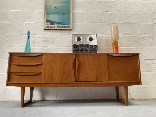 Mid Century 1960s Vintage Teak Sideboard with Sleigh Legs By Stonehill Furniture