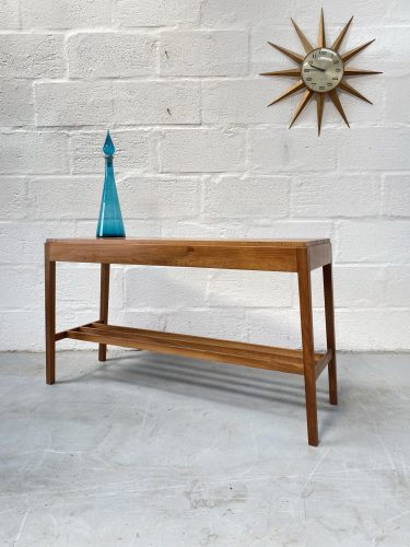 Mid Century 1950s Walnut Console Table with Under-Shelf 