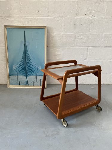 Mid Century Vintage Danish Teak Tea Trolley by Henning Wind-Hansen for Sika Møbler, 1960s