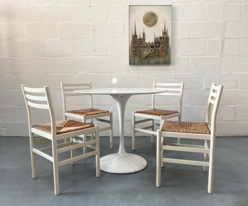 Vintage Arkana 'Tulip' Style Dining Table & 4 Habitat Rattan Weave Dining Chairs