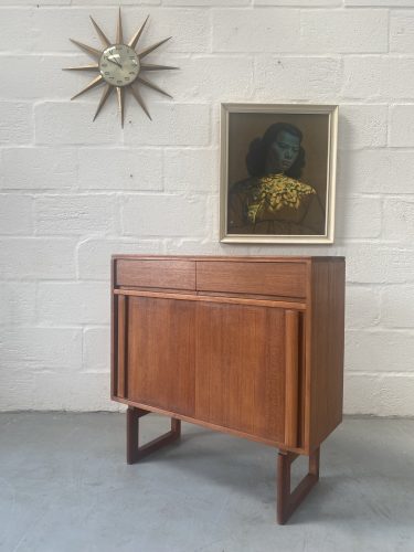 Vintage Real Teak Plank Small Sideboard / Cabinet with Sliding Doors